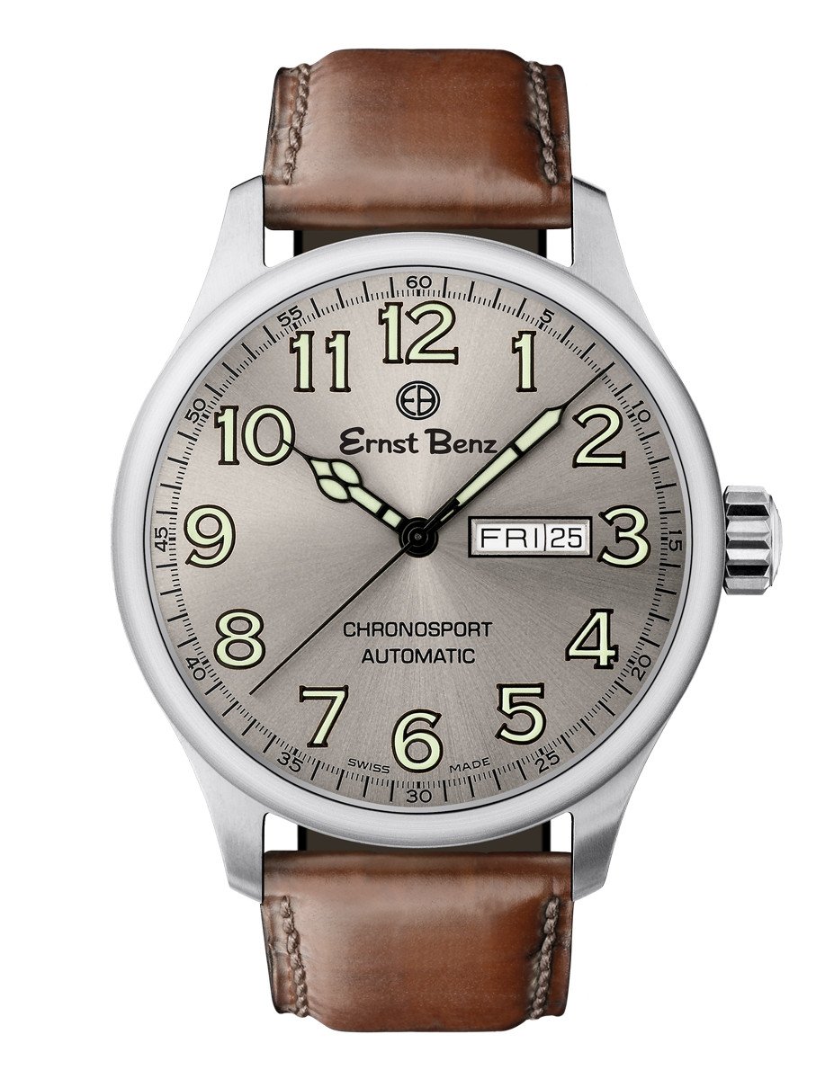 Ernst Benz Chronosport Slate Dial Brown Leather Band 44mm Automatic Men's Watch GC40215