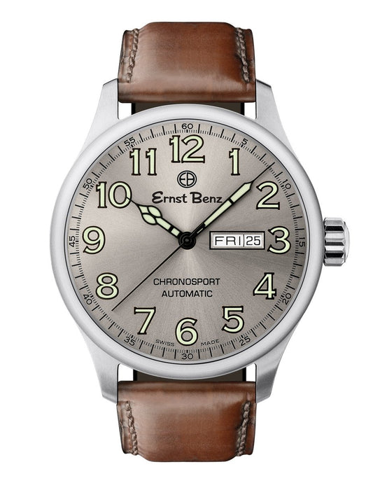 Ernst Benz Chronosport Slate Dial Brown Leather Band 44mm Automatic Men's Watch GC40215