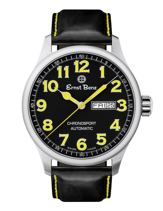 Ernst Benz Chronosport Swiss Automatic Yellow Numerals 44mm Men's Watch GC40217