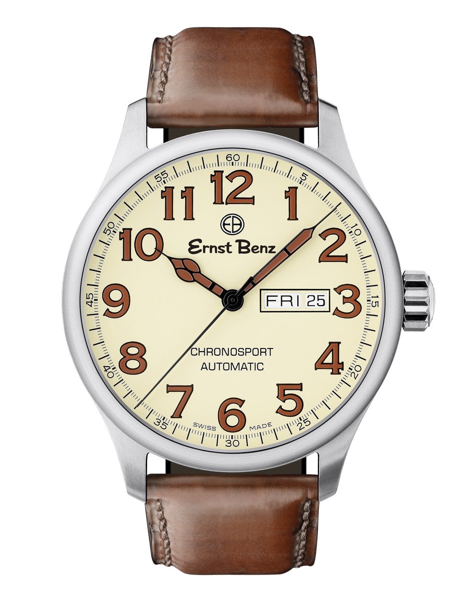 Ernst Benz Chronosport Parchment Dial Brown Leather Band 44mm Men's Automatic Watch GC40218