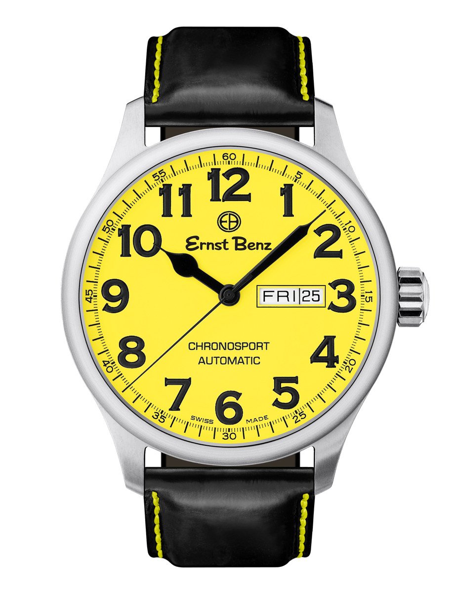 Ernst Benz Chronosport 44mm Swiss Automatic Yellow Dial Black Numerals Men's Watch GC40219