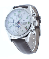 Ernst Benz Chronolunar 44mm Chronograph Automatic White Dial Dark Brown Leather Band Men's Watch GC40312