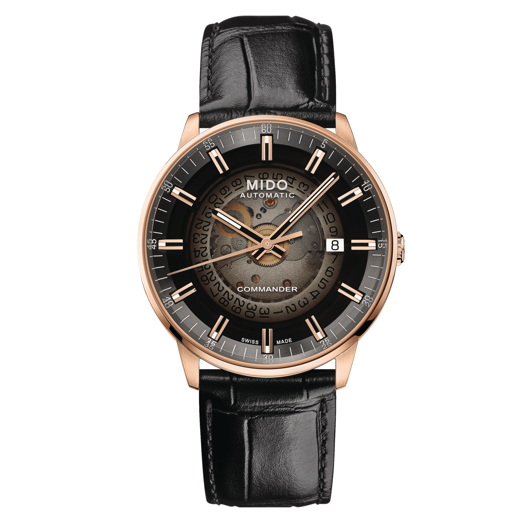 Mido Commander Gradient Rose Gold PVD Skeleton Dial Men's Watch M0214073641100