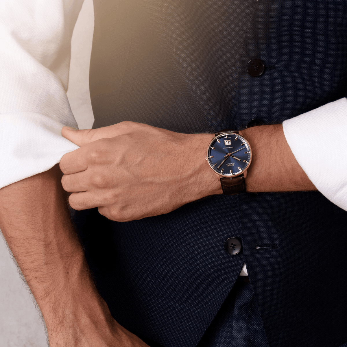 Mido Commander Big Date Rose Gold Blue Dial Men's Watch M0216263604100