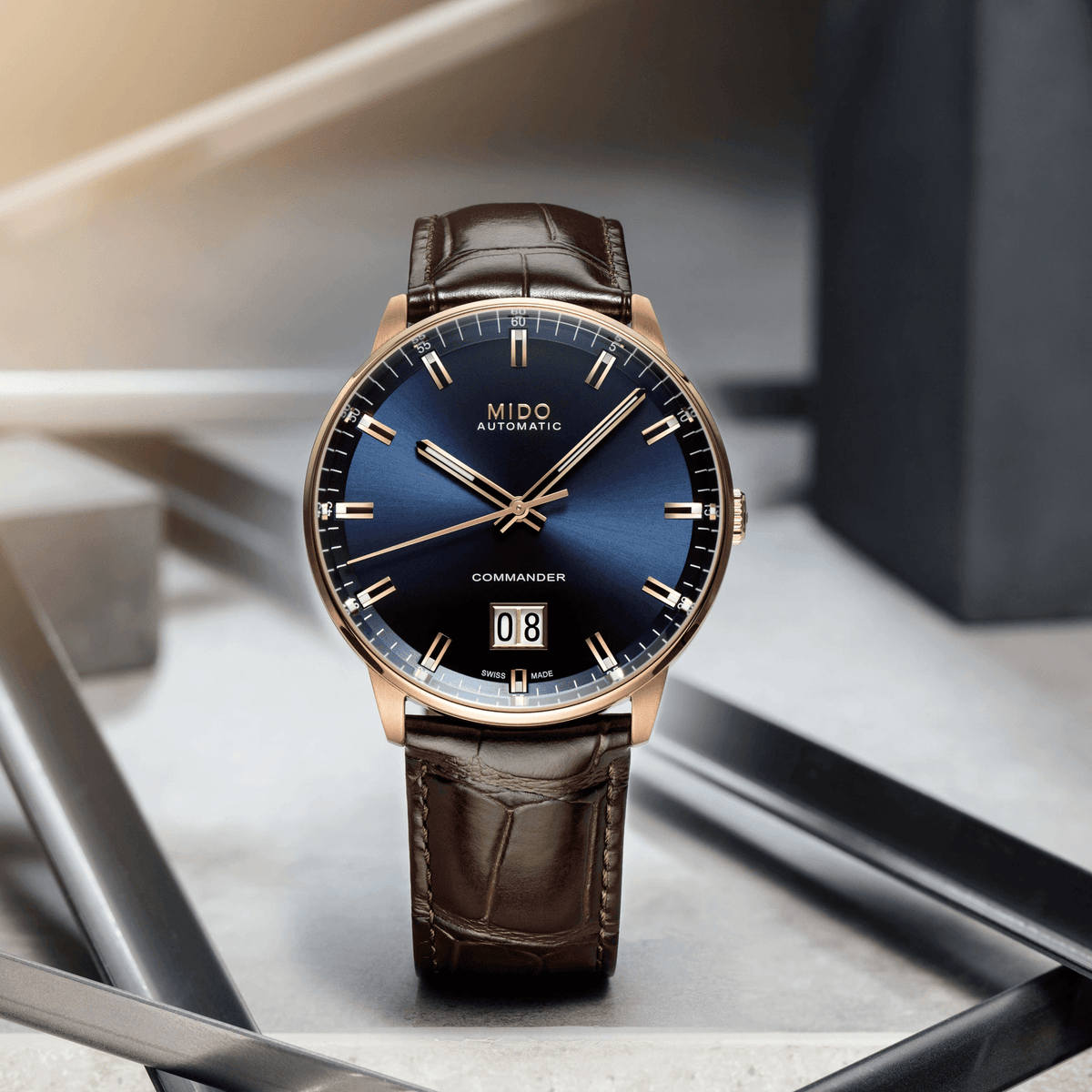 Mido Commander Big Date Rose Gold Blue Dial Men's Watch M0216263604100