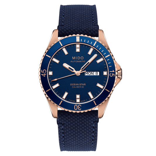 Mido Ocean Star 200 Rose Gold Blue Strap Men's Watch M0264303604100