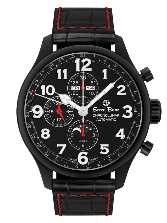 Ernst Benz Chronolunar Officer DLC 47mm Black Dial Men's Watch GC10381-DLC