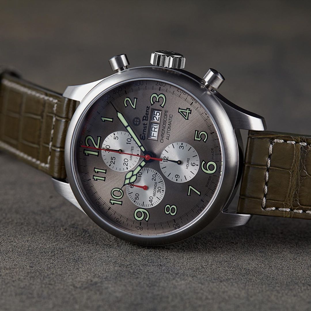 Ernst Benz GC10115 Men's 47mm Automatic Watch Slate Gray Dial Traditional Brown Leather Strap