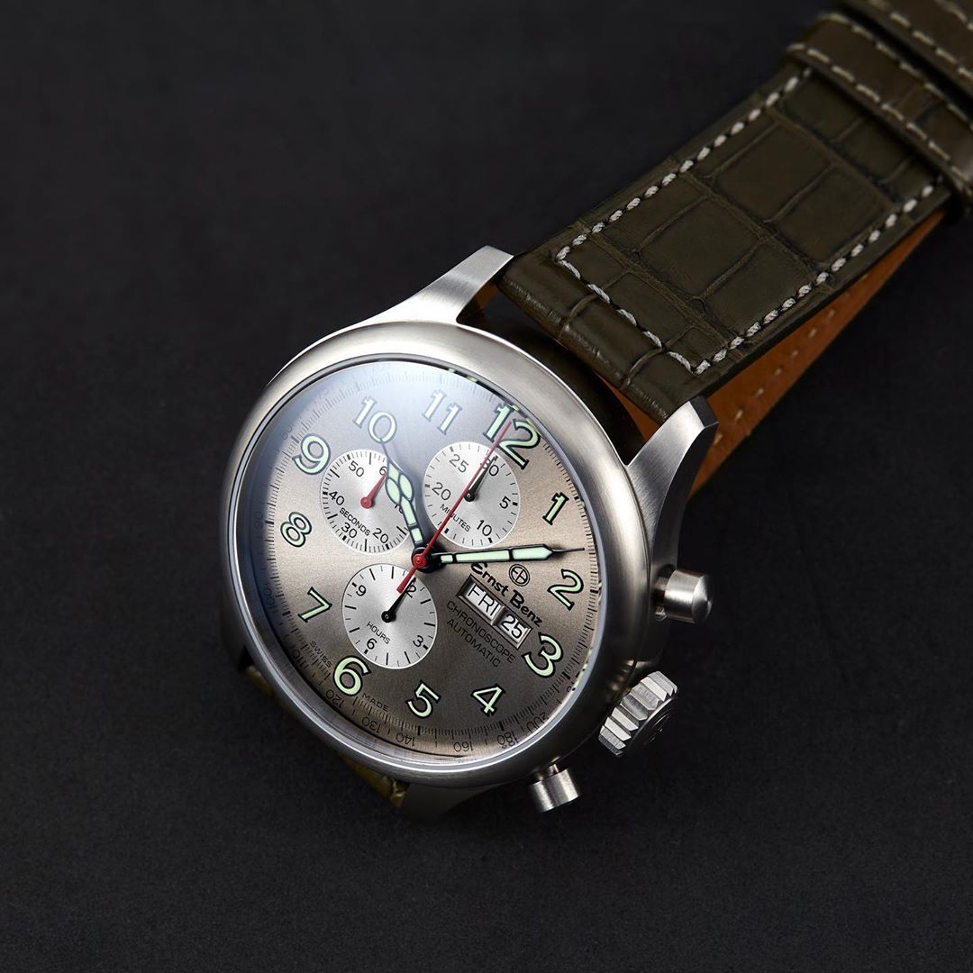 Ernst Benz GC10115 Men's 47mm Automatic Watch Slate Gray Dial Traditional Brown Leather Strap