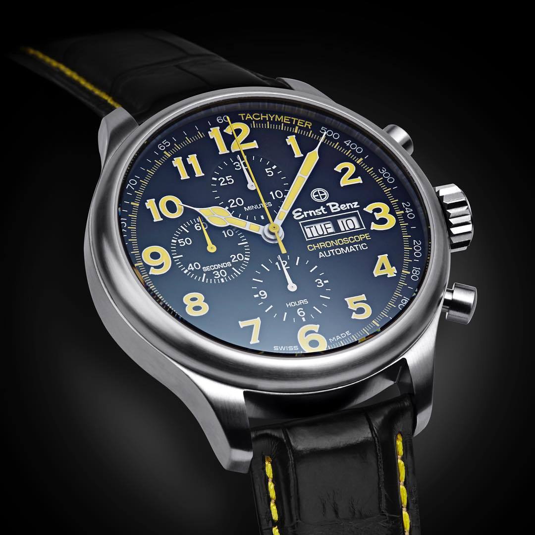 Ernst Benz Chronoscope 47mm Black - Yellow Chronograph Men's Watch GC10117