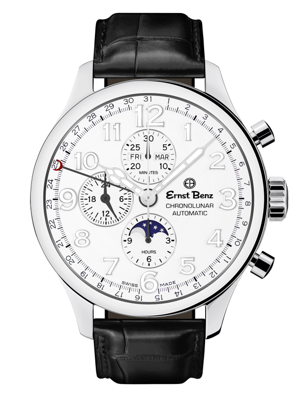 Ernst Benz Chronolunar Officer 47mm White Dial Automatic Men's Watch GC10382