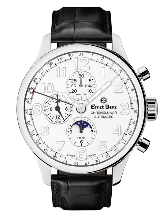 Ernst Benz Chronolunar Officer 47mm White Dial Automatic Men's Watch GC10382