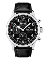 Ernst Benz Chronolunar Officer 44mm Steel Hands Black Dial Men's Watch GC40381