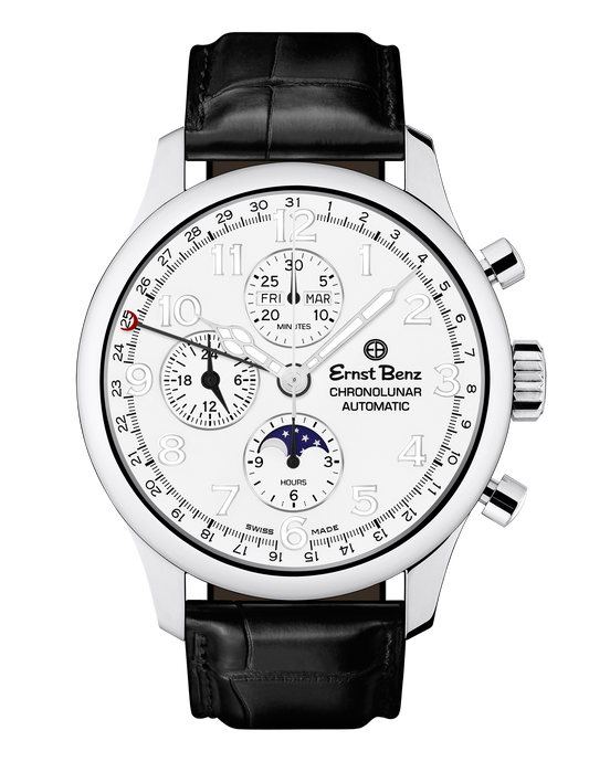Ernst Benz Chronolunar Officer 44mm White Dial Automatic Men's Watch GC40382