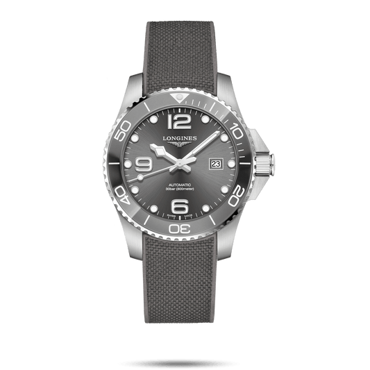 Longines HydroConquest 43mm Sunray Grey Rubber Strap Men's Watch L37824769