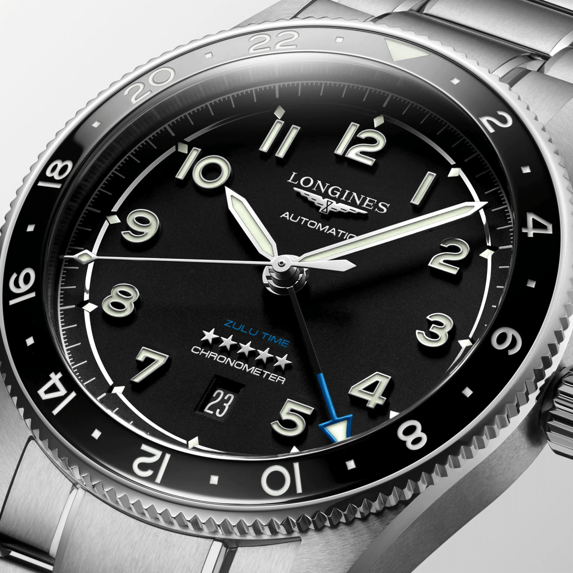 Longines Spirit Zulu Time Black Dial Stainless Steel GMT Men's Watch L38124536