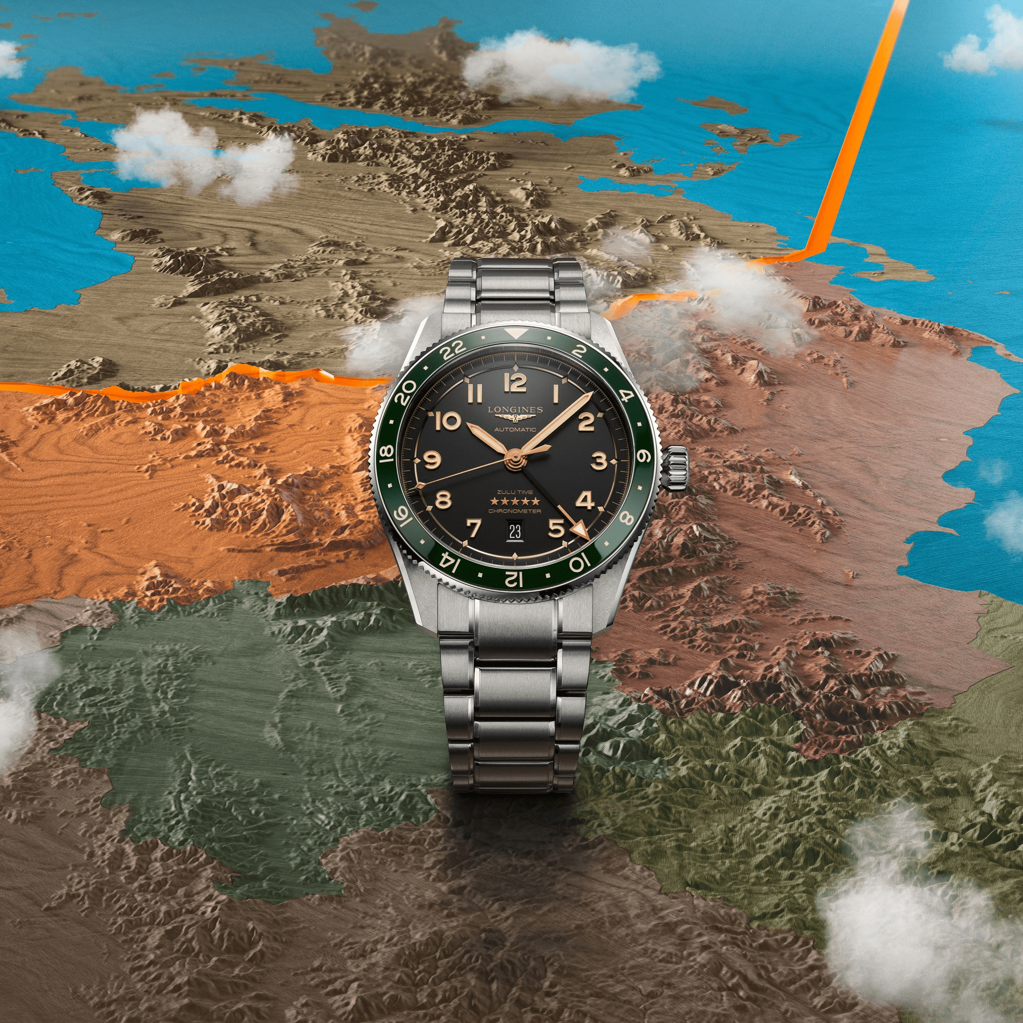 Longines Spirit Zulu Time 42mm Black Dial GMT Steel Men's Watch L38124636