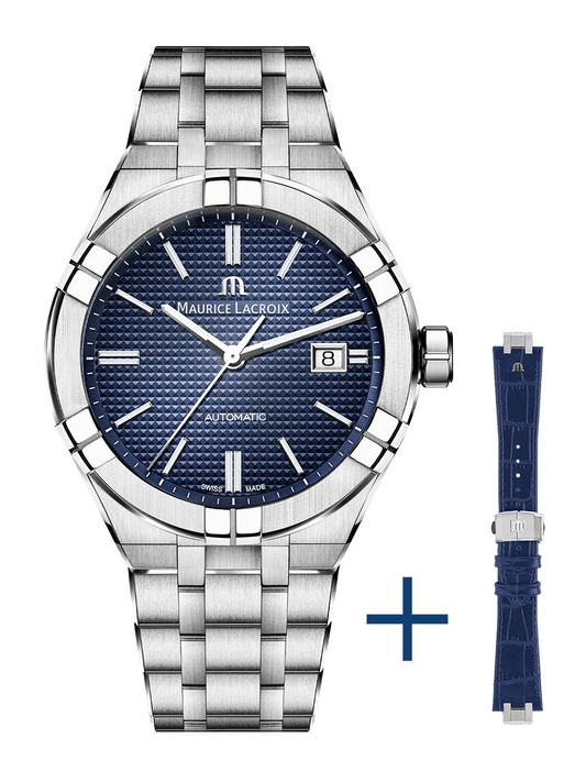 Maurice Lacroix AIKON Automatic 42mm Blue Dial + Extra Strap Men's Watch AI6008-SS002-430-2