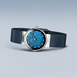 BERING Classic Polished Silver 26mm Blue Mother of Pearl Women's Watch 10126-307