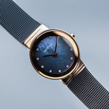 BERING Classic Polished Rose Gold 26mm Blue Mother of Pearl Women's Watch 10126-367