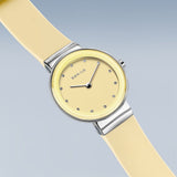 BERING Classic Polished Silver 29mm Yellow Sunray Dial Women's Watch 10129-600
