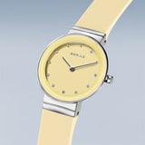 BERING Classic Polished Silver 29mm Yellow Sunray Dial Women's Watch 10129-600