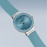 BERING Classic Polished Silver 29mm Blue Sunray Dial Women's Watch 10129-708