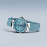 BERING Classic Polished Silver 29mm Blue Sunray Dial Women's Watch 10129-708