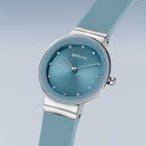 BERING Classic Polished Silver 29mm Blue Sunray Dial Women's Watch 10129-708