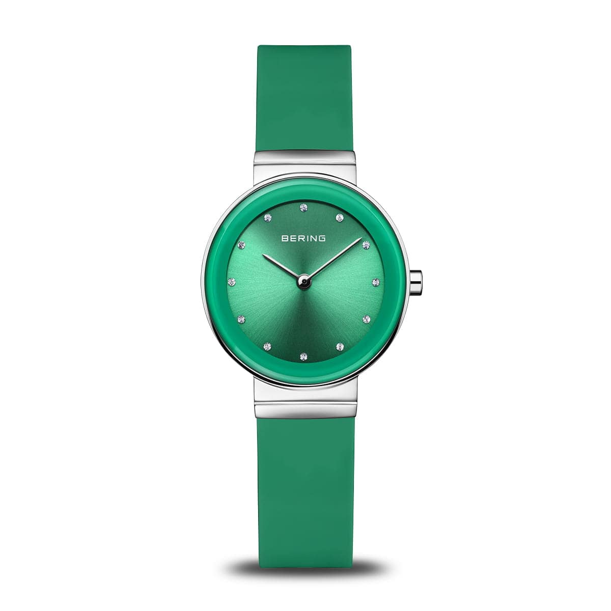 BERING Classic Polished Silver 29mm Green Sunray Dial Women's Watch 10129-808