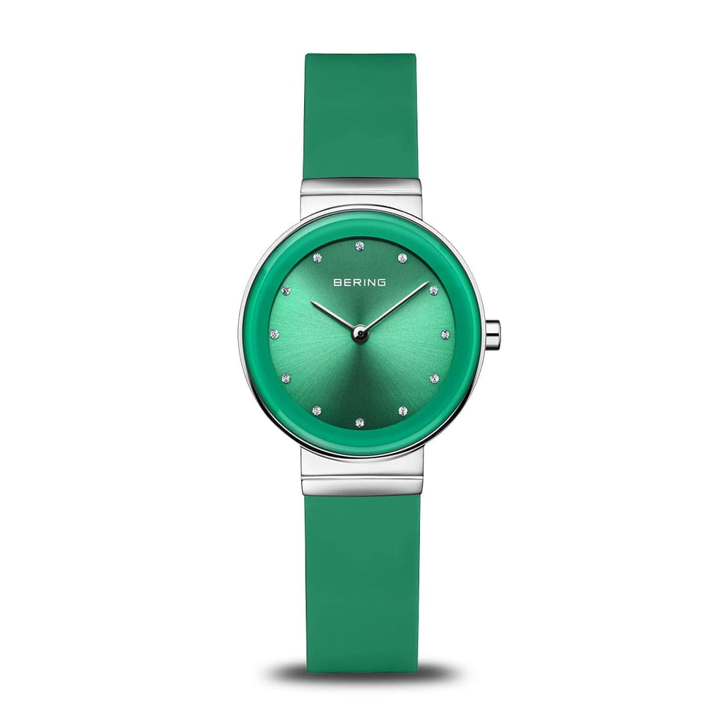 BERING Classic Polished Silver 29mm Green Sunray Dial Women's