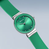 BERING Classic Polished Silver 29mm Green Sunray Dial Women's Watch 10129-808