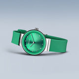 BERING Classic Polished Silver 29mm Green Sunray Dial Women's Watch 10129-808