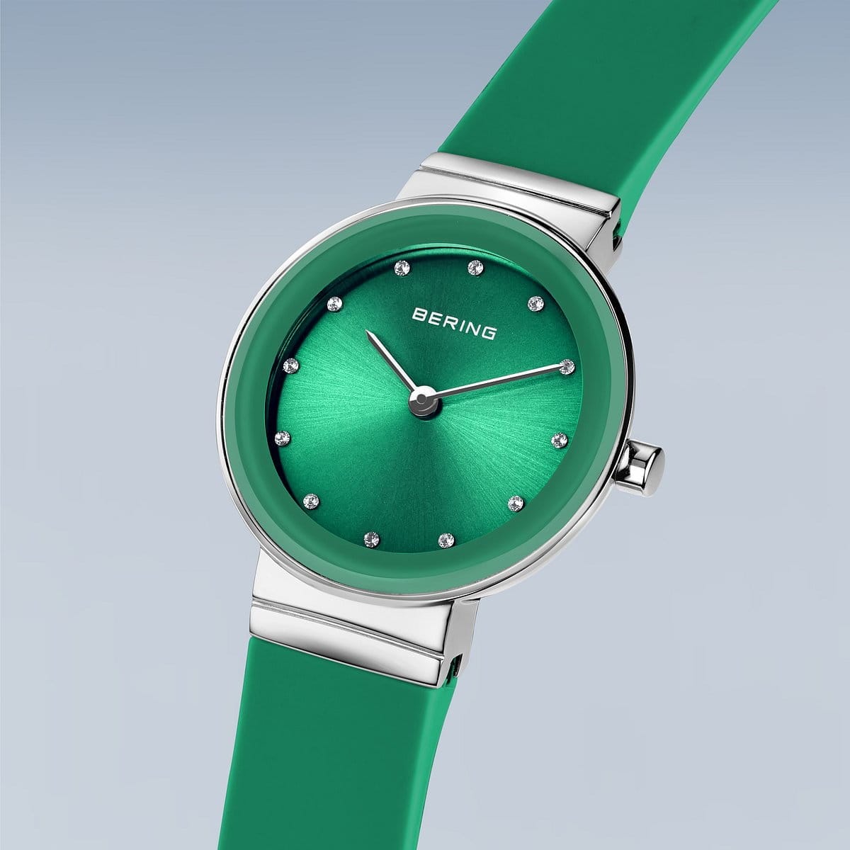 BERING Classic Polished Silver 29mm Green Sunray Dial Women's Watch 10129-808