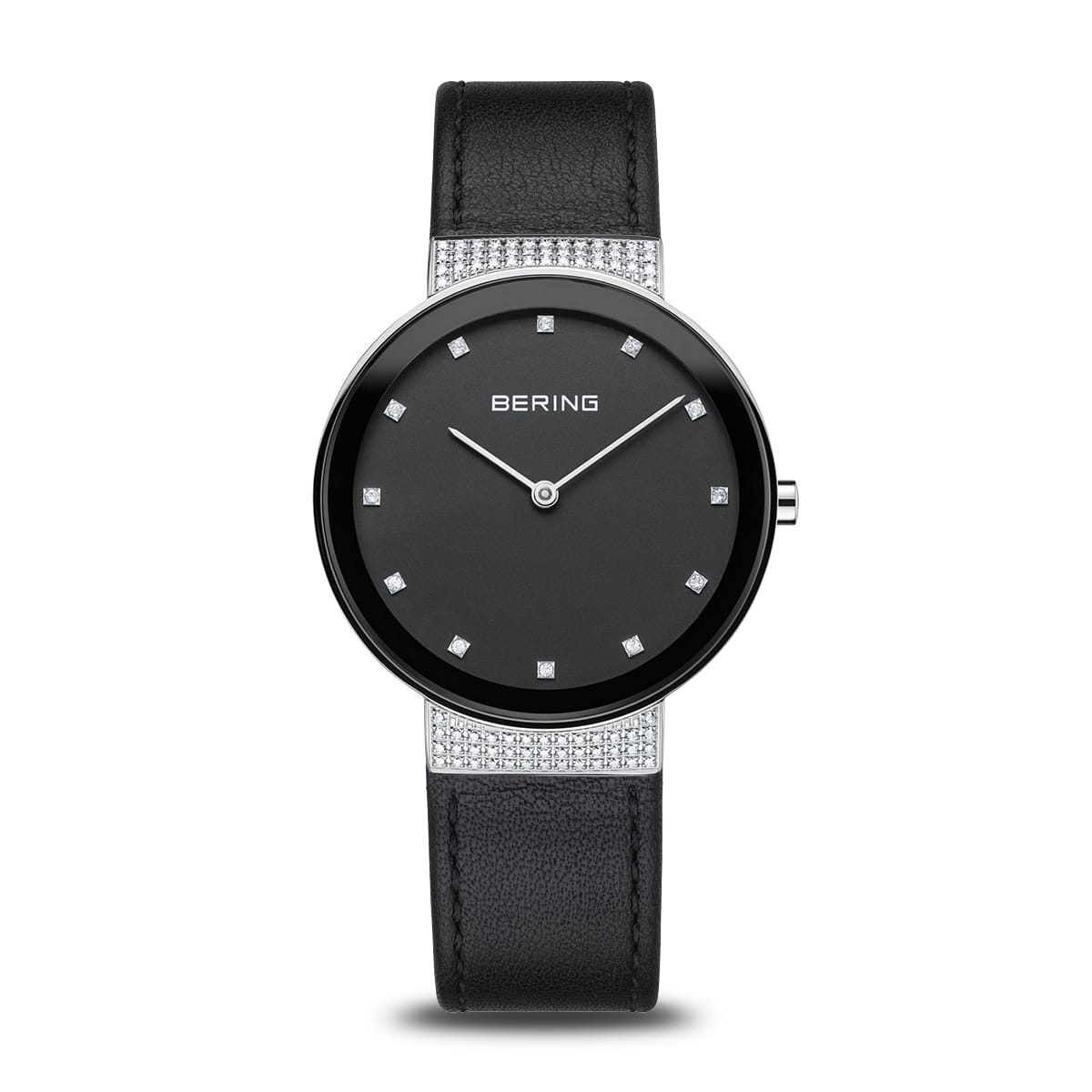 BERING Classic Polished Silver 35mm Black Dial Women's Watch 10135-4025