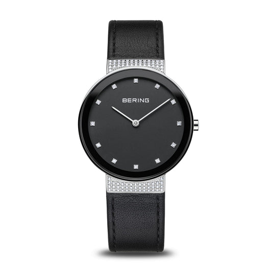 BERING Classic Polished Silver 35mm Black Dial Women's Watch 10135-4025