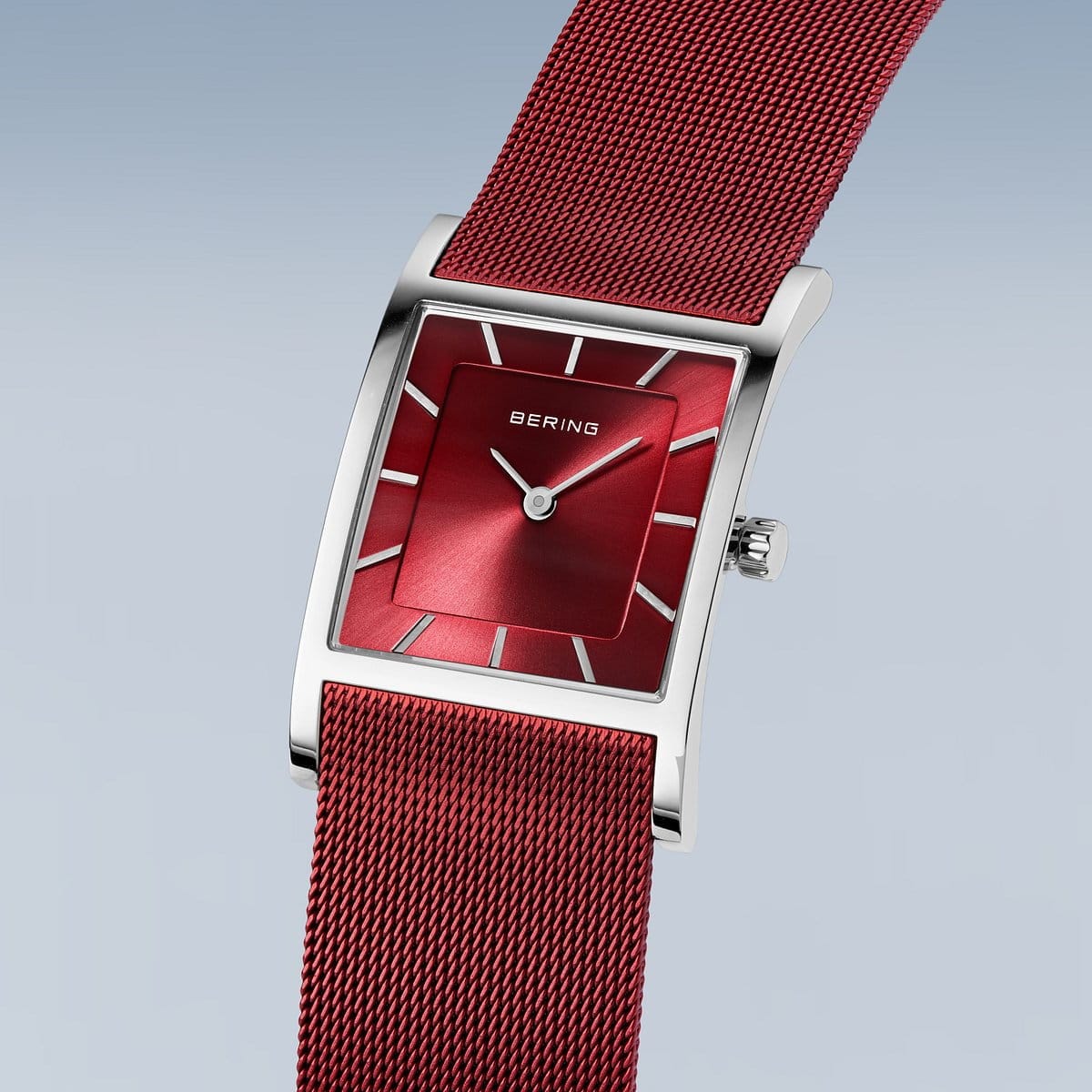 BERING Classic Polished Silver 26mm Red Sunray Dial Women's Watch 10426-303-S