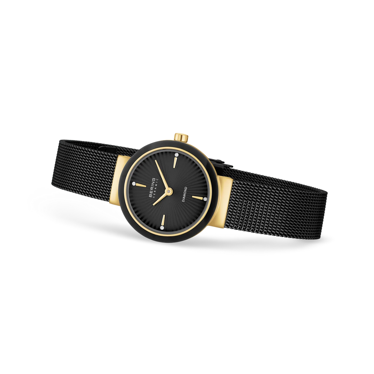 BERING Ceramic Wave Diamond Mesh Watch Black 27mm Black Diamond Dial Women's Watch 10725-132