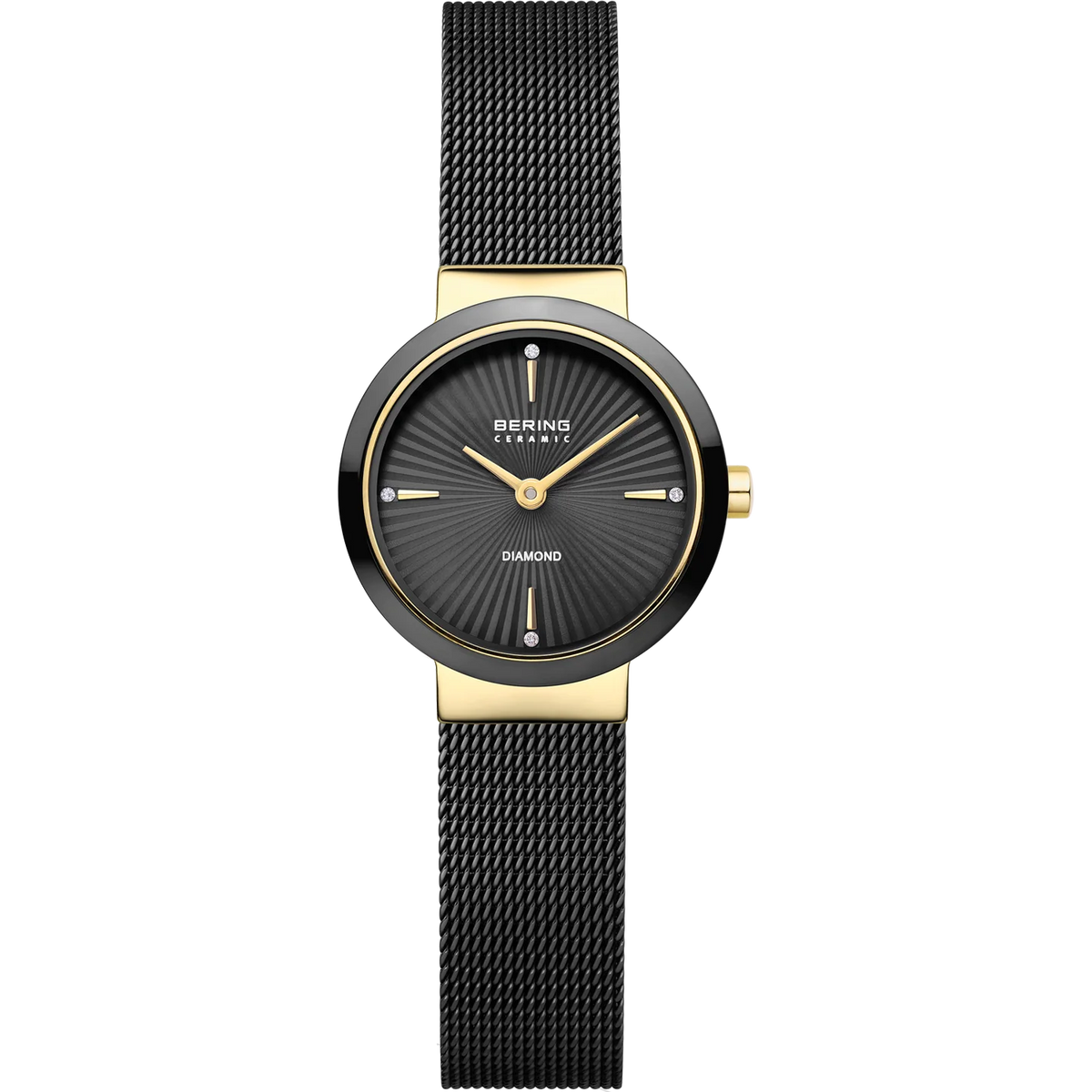 BERING Ceramic Wave Diamond Mesh Watch Black 27mm Black Diamond Dial Women's Watch 10725-132