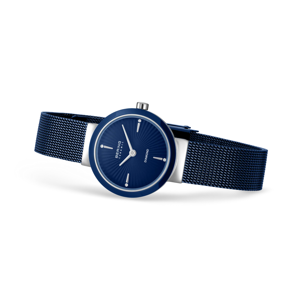 BERING Ceramic Wave Diamond Mesh Watch Blue 27mm Blue Diamond Dial Women's Watch 10725-307