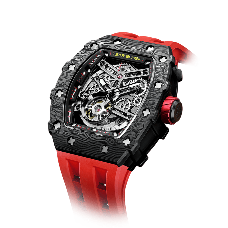 Tsar Bomba Elemental Carbon 43mm Black Skeleton Dial Men's Watch TB8208CF-39