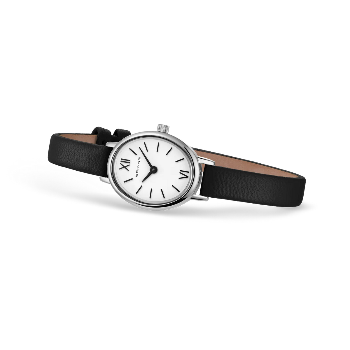 BERING Petite Oval Roman Numeral Leather Watch White 20mm White Dial Women's Watch 11020-402