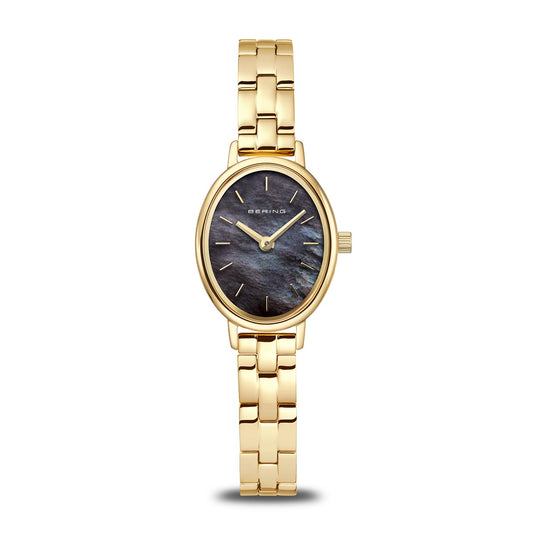 BERING Classic Polished Gold 20mm Black Mother of Pearl Dial Women's Watch 11020-732