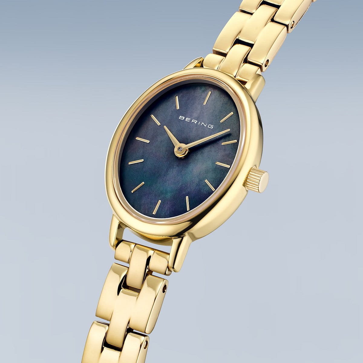 BERING Classic Polished Gold 20mm Black Mother of Pearl Dial Women's Watch 11020-732