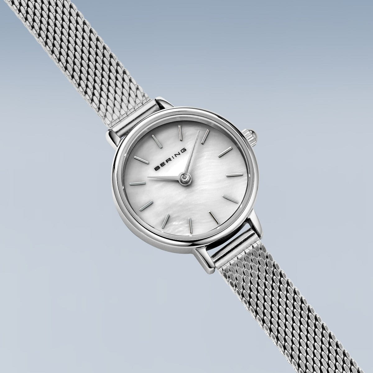 BERING Classic Polished Silver 22mm White Mother of Pearl Dial Women's Watch 11022-004
