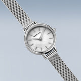 BERING Classic Polished Silver 22mm White Mother of Pearl Dial Women's Watch 11022-004