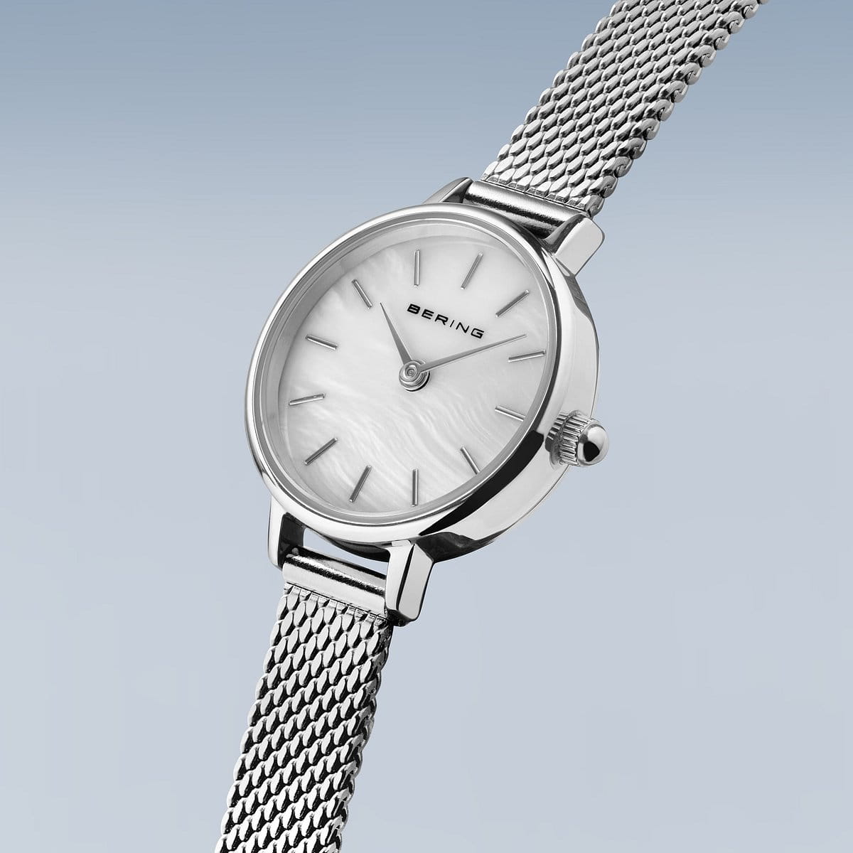 BERING Classic Polished Silver 22mm White Mother of Pearl Dial Women's Watch 11022-004