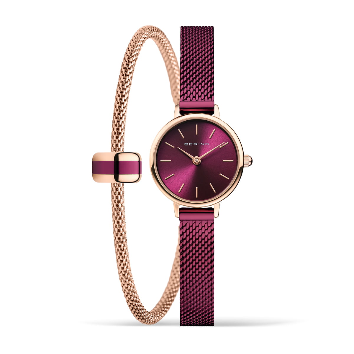 BERING Classic Polished Rose Gold 22mm Purple Sunray Dial Women's Watch 11022-969GH1