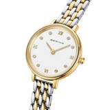 BERING Demi Roman Numeral Sparkling Link Watch Bicolor 28mm White Dial Women's Watch 11028-714