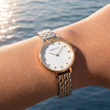 BERING Demi Roman Numeral Sparkling Link Watch Bicolor 28mm White Dial Women's Watch 11028-714